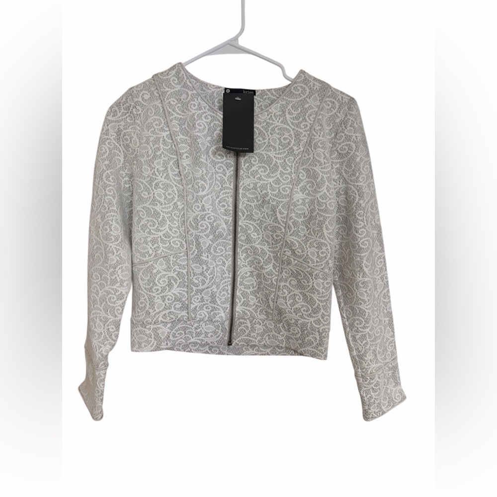 Krisa Gray Lace Zip Front Jacket Cropped Blazer Sold at Revolve  Size S NWT